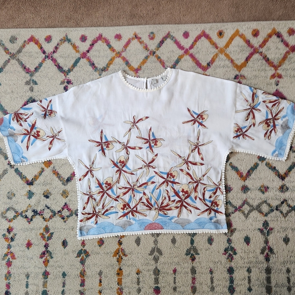 Lightweight Embroidered Semi-Sheer Boho Blouse with Detailed Trim - Picture 3 of 8